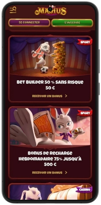 Page des promotions et bonus Magius Casino