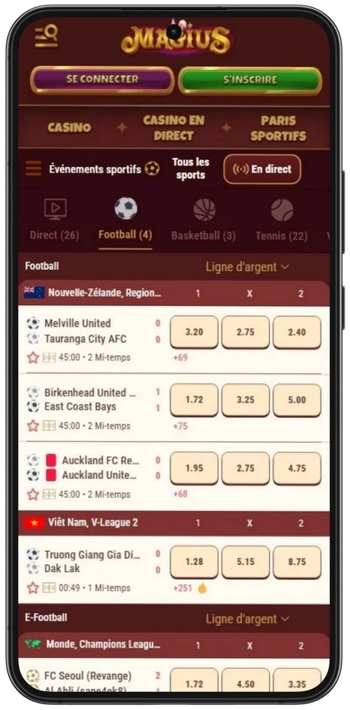 Paris sportifs sur Magius Casino, marchés live et pré-match